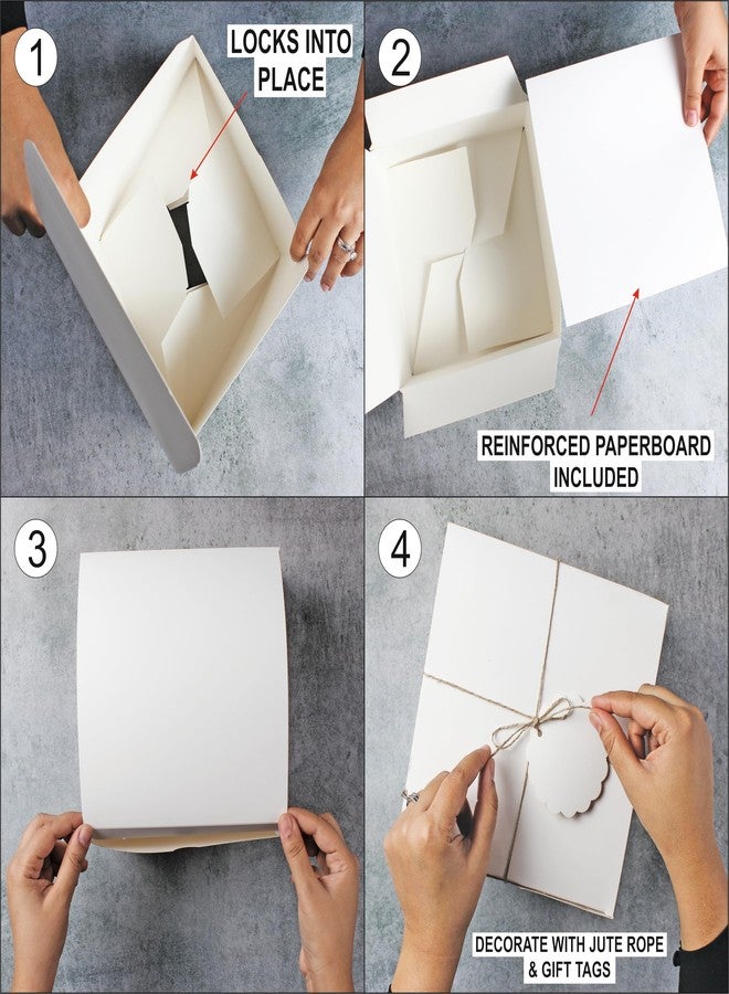 mudrit White Gift Boxes (Pack of 10) Size 8x8x4 Inches, Thick Paper Boxes with Lids, Tags & Jute Rope for Bridesmaid Proposals, Wedding Presents, Birthday Party Favor, Baby Shower and Christmas - Image 3